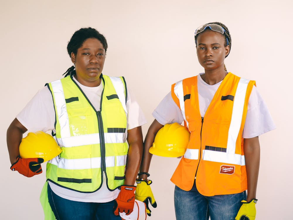 Construction workers wearing safety gear