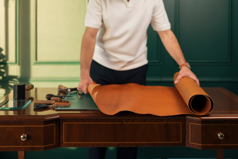 An artisan working with leather