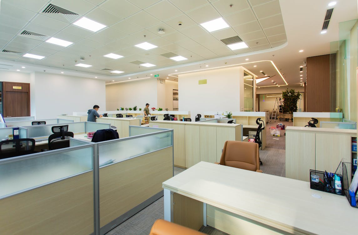 A view of an open plan office workspace
