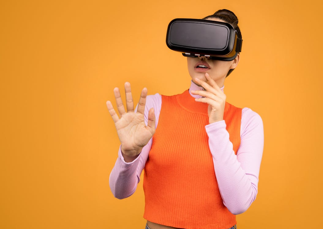 A woman wearing a VR headset