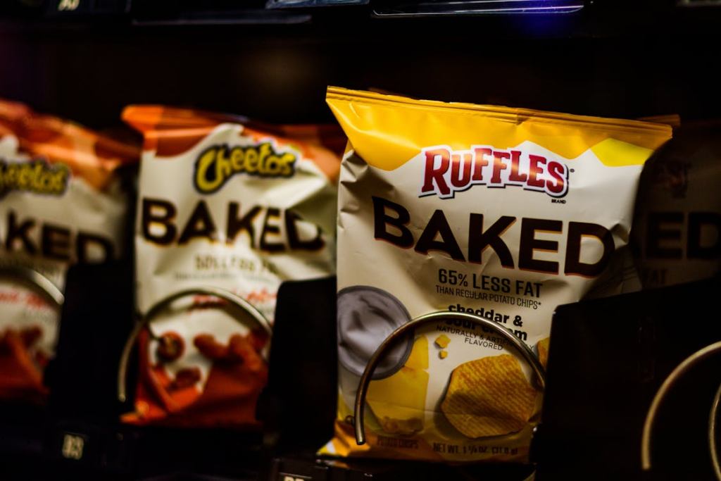 Bags of chips in a vending machine