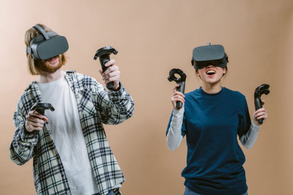 People playing a virtual reality game
