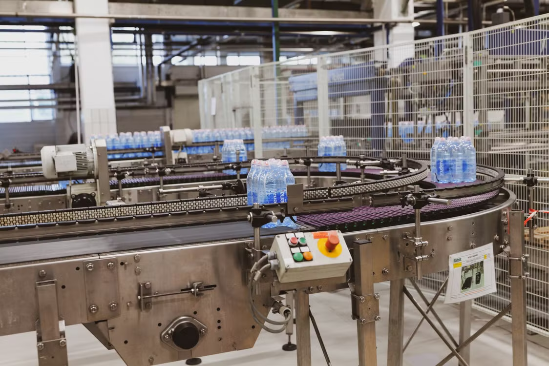 Bottles of water in a factory